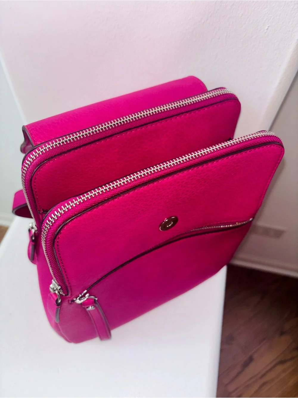 Calvin Klein Hot Pink Leather Backpack Silver Hardware Y2K Girly